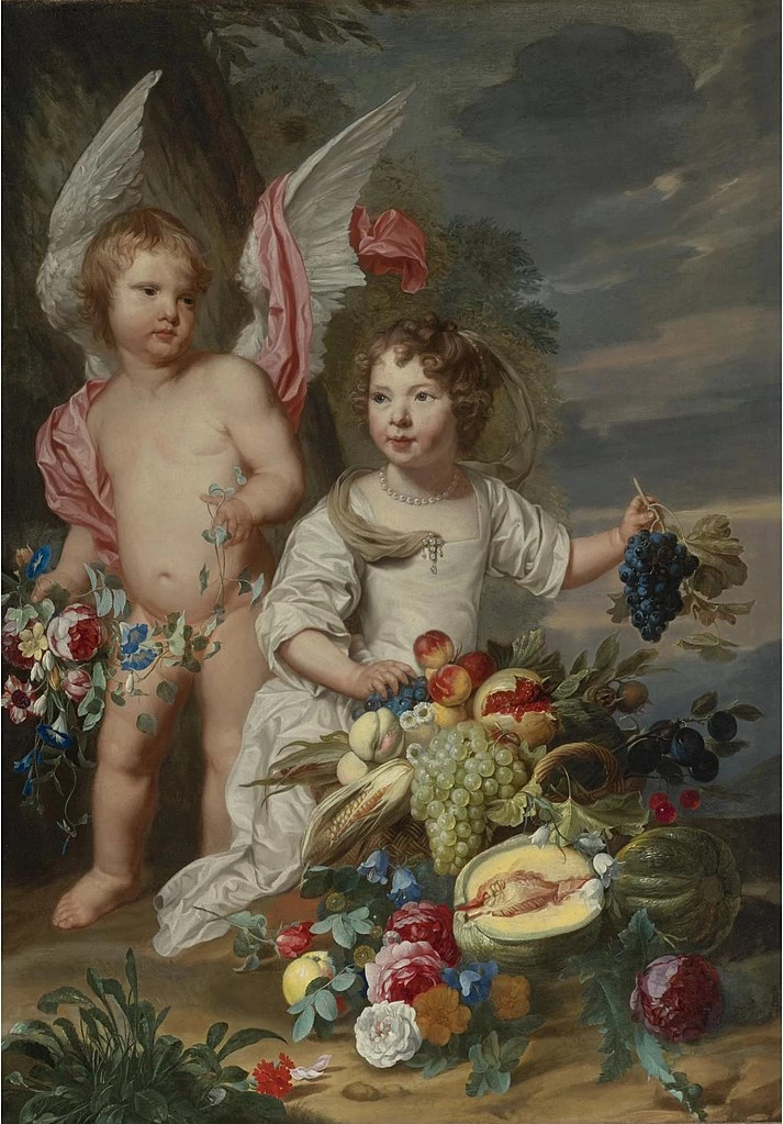 Doppio ritratto come Cupido e Cerere accanto a una natura morta di frutta e fiori, con Alexander Coosemans